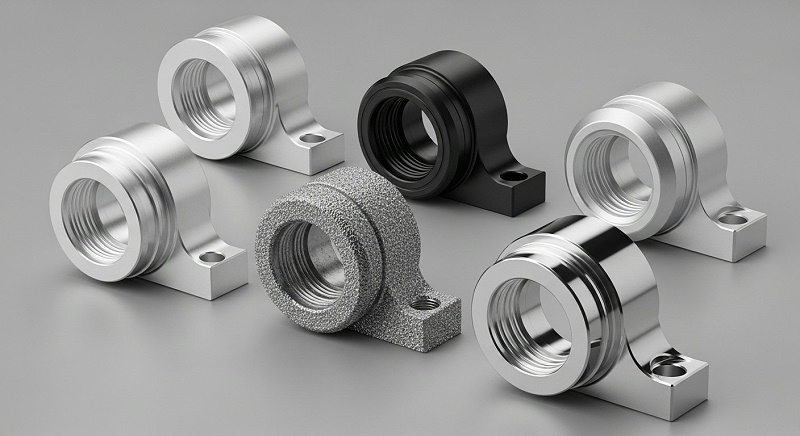 Exquisitely finished aluminum CNC machined parts with clear and black anodizing, bead blasting, and polished finishes, demonstrating how these div