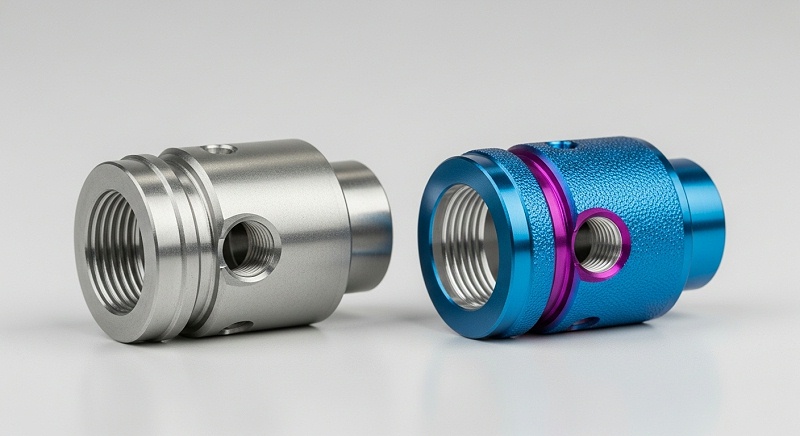 A powerful visual comparison showcasing an untreated versus a surface-treated aluminum CNC machined part, highlighting enhanced durability, perfor